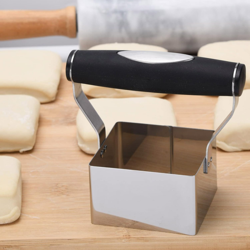 „Amazon“ nerūdijančio plieno pyrago sausainių formos didmeninė spurgų pjaustymo forma su minkšta rankena, apvali virtuvės kepimo presas