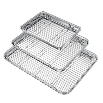 Ψυγείο ταψιού από ανοξείδωτο ατσάλι με επίπεδη βάση Amazon, σχάρα διανομής ψησίματος πλέγματος 304 τετραγωνικό ταψί, πολλαπλών χρήσεων ταψί φούρνου