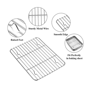 Ψυγείο ταψιού από ανοξείδωτο ατσάλι με επίπεδη βάση Amazon, σχάρα διανομής ψησίματος πλέγματος 304 τετραγωνικό ταψί, πολλαπλών χρήσεων ταψί φούρνου