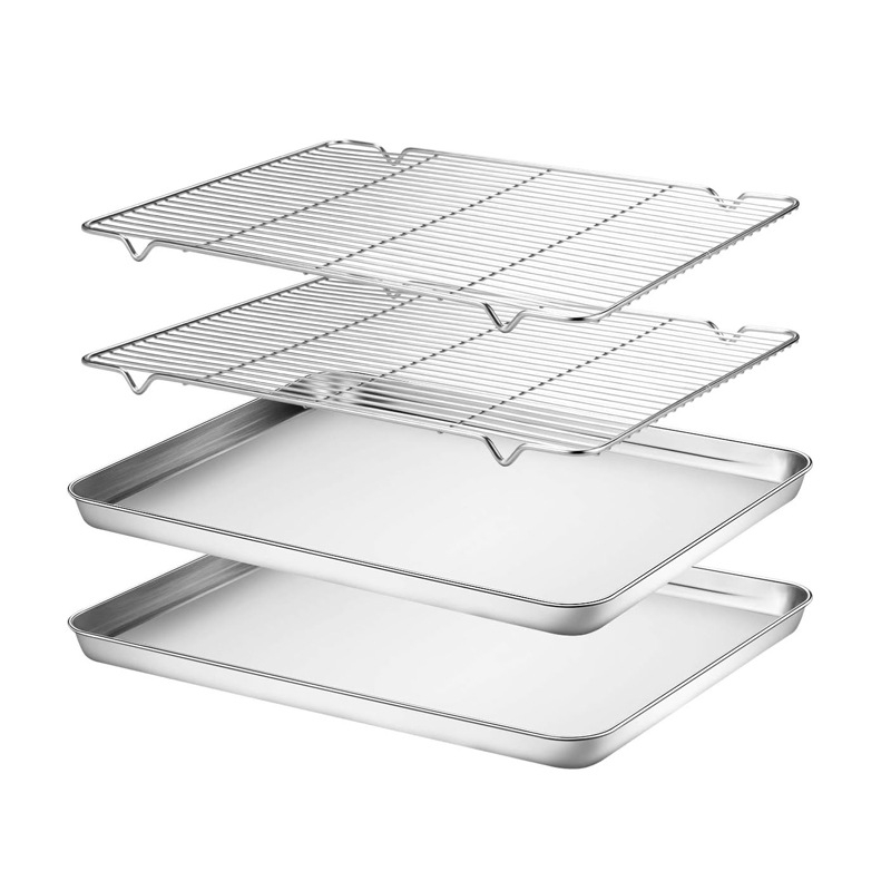 Amazon lapos aljú rozsdamentes acél sütőtálca hűtőállvány öltöny rácsos sütőelosztó állvány 304 négyzet alakú tálca többcélú sütőtálca