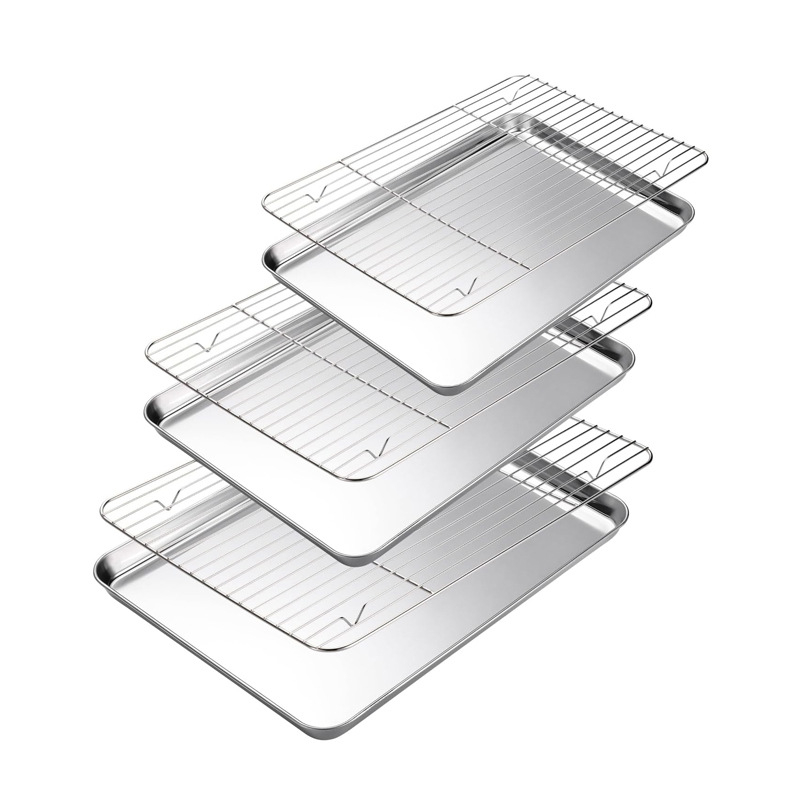 Amazon lapos aljú rozsdamentes acél sütőtálca hűtőállvány öltöny rácsos sütőelosztó állvány 304 négyzet alakú tálca többcélú sütőtálca