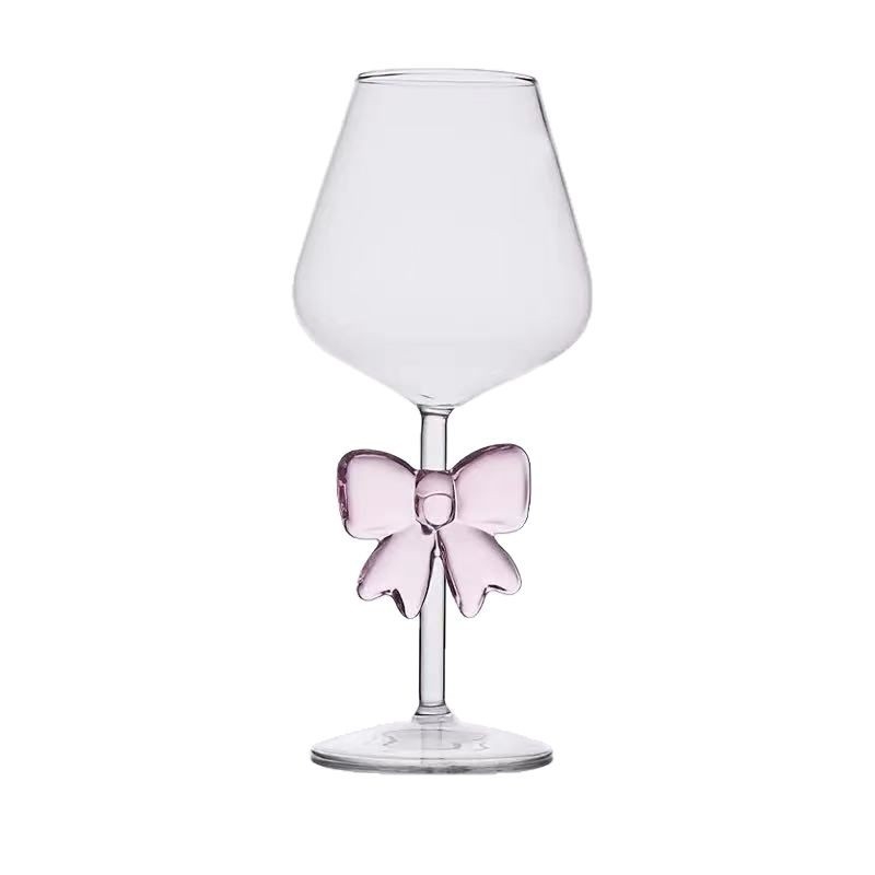 Trendi rózsaszín csokornyakkendős hercegnő boroszilikát üvegpohár nagy masnival, gyümölcslépohár, ins stílus