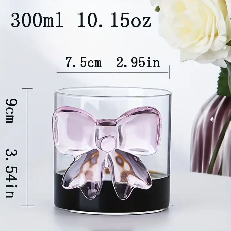Trendi rózsaszín csokornyakkendős hercegnő boroszilikát üvegpohár nagy masnival, gyümölcslépohár, ins stílus