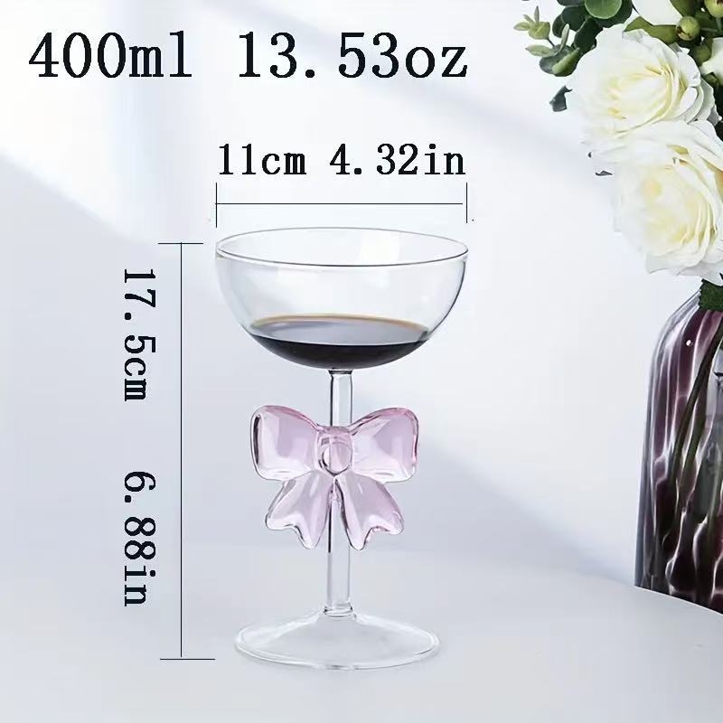 Trendi rózsaszín csokornyakkendős hercegnő boroszilikát üvegpohár nagy masnival, gyümölcslépohár, ins stílus