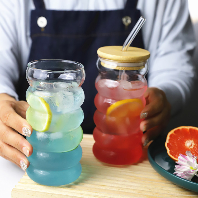 Nagy értékű, kézzel fújt hernyópohár hullámosított üveg tejeskávéspohár aranyos spirálhurkos kávéspohár