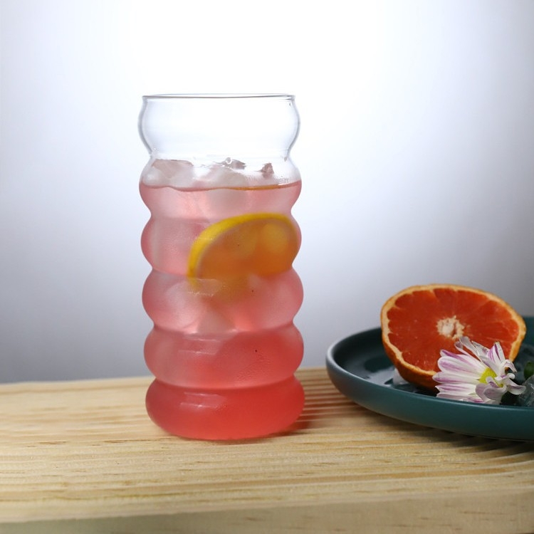 Nagy értékű, kézzel fújt hernyópohár hullámosított üveg tejeskávéspohár aranyos spirálhurkos kávéspohár