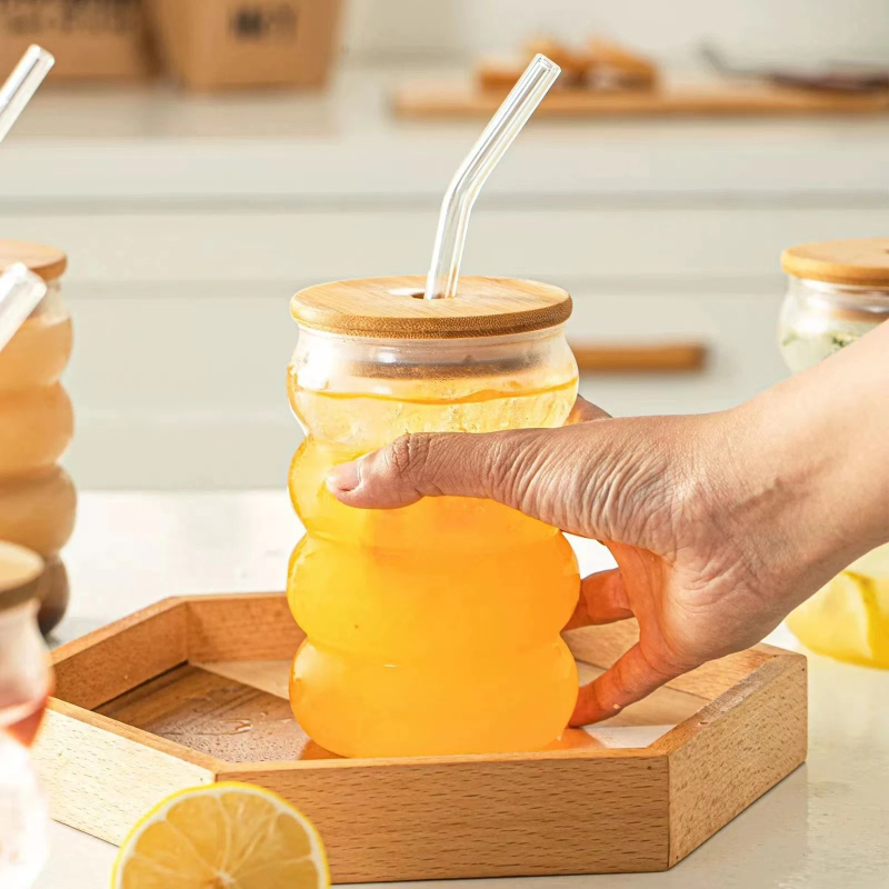 Nagy értékű, kézzel fújt hernyópohár hullámosított üveg tejeskávéspohár aranyos spirálhurkos kávéspohár