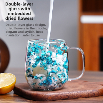 Νέο, πραγματικό λουλούδι, αποξηραμένο λουλούδι, διπλής στρώσης από βοριοπυριτικό γυαλί, κύπελλο καφέ γραφείου Home Mark