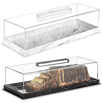 Cutie de pâine acrilică, tavă dreptunghiulară pentru tort, capac, farfurie pentru tort, suport pentru desert, suport pentru tort, cutie de afișare din marmură