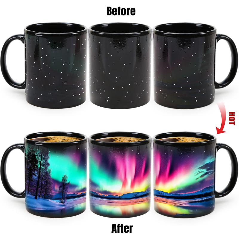 Virmaliste seeria värvimuutev tass, tähistaeva tass, soojendusega värvimuutev tass, internetikuulsuste keraamiline tass, piiriülene loominguline märgistusveetass