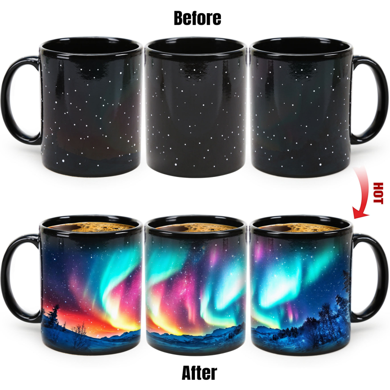 Virmaliste seeria värvimuutev tass, tähistaeva tass, soojendusega värvimuutev tass, internetikuulsuste keraamiline tass, piiriülene loominguline märgistusveetass