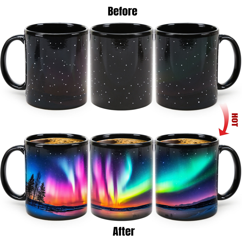 Virmaliste seeria värvimuutev tass, tähistaeva tass, soojendusega värvimuutev tass, internetikuulsuste keraamiline tass, piiriülene loominguline märgistusveetass