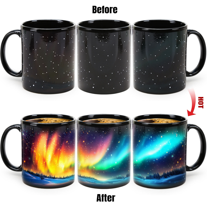 Virmaliste seeria värvimuutev tass, tähistaeva tass, soojendusega värvimuutev tass, internetikuulsuste keraamiline tass, piiriülene loominguline märgistusveetass