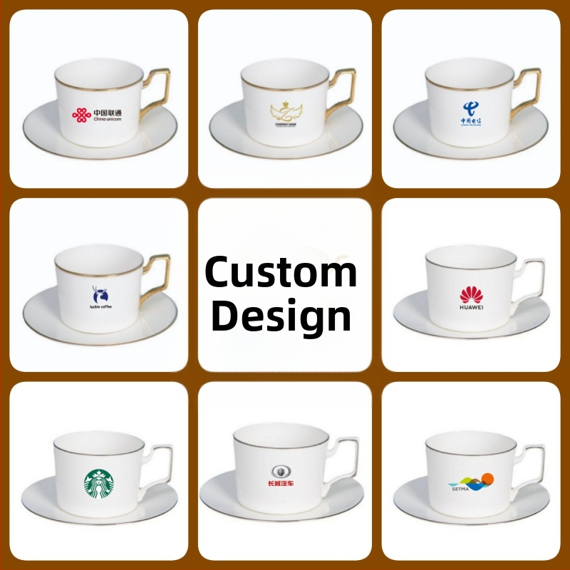 Комплект керамични чаши за кафе с чинийки със златен ръб, костен порцелан, семпла креативна домашна чаша за следобеден чай, сувенир за есенния фестивал