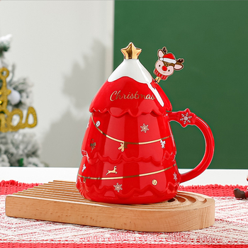 Kruus jõuludeks keraamiline tass kaane ja lusikaga ärikingitus paarile suure mahutavusega tass kohandatud logo loominguline disain