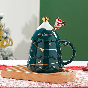 Kruus jõuludeks keraamiline tass kaane ja lusikaga ärikingitus paarile suure mahutavusega tass kohandatud logo loominguline disain