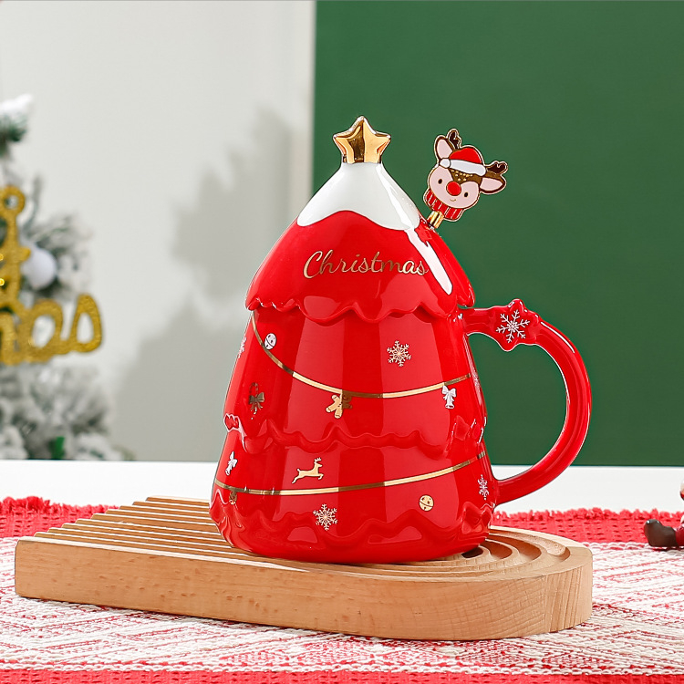 Kruus jõuludeks keraamiline tass kaane ja lusikaga ärikingitus paarile suure mahutavusega tass kohandatud logo loominguline disain