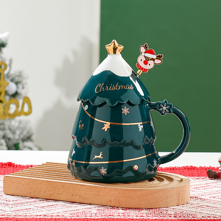 Kruus jõuludeks keraamiline tass kaane ja lusikaga ärikingitus paarile suure mahutavusega tass kohandatud logo loominguline disain