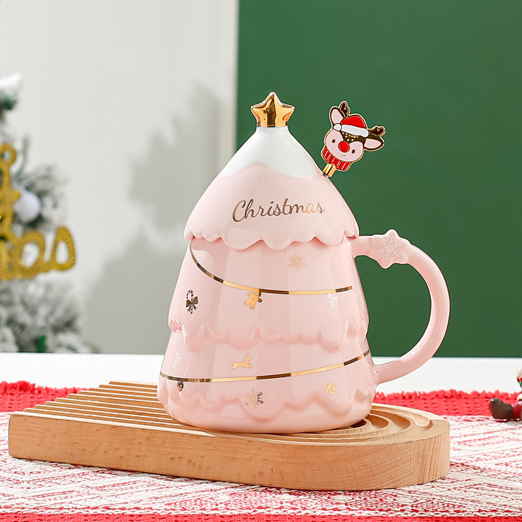 Kruus jõuludeks keraamiline tass kaane ja lusikaga ärikingitus paarile suure mahutavusega tass kohandatud logo loominguline disain