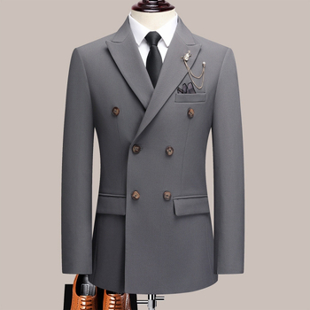 Висококачествен костюм, с тънък крой, бизнес мъжки, ежедневен, младоженец, сватбен, с двоен ред рокля, блейзер
