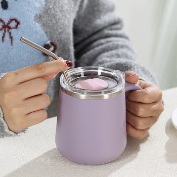 Kõrge väärtusega kruus tüdrukutele mõeldud kaasaskantav kohvitass kaanega, kahekihiline, põletuskindel, suletud roostevabast terasest majapidamiskruus