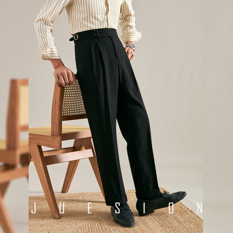 Olasz stílusú Nápolyi kis western nadrág, őszi-téli, magas derekú, egyenes szabású férfi üzleti lezser nadrág, kiváló minőségű öltönynadrág