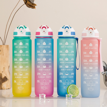 Plastikinis sportinis puodelis, gradiento spalvos, didelės talpos lauko SK virdulys studentams, išvaizdus nešiojamas šiaudelis, erdvus puodelis