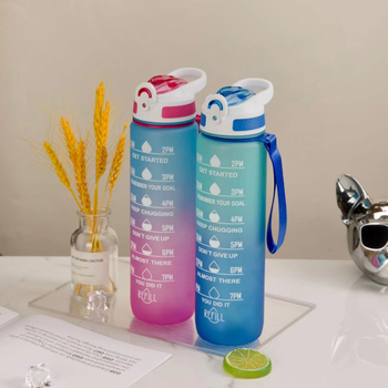 Plastikinis sportinis puodelis, gradiento spalvos, didelės talpos lauko SK virdulys studentams, išvaizdus nešiojamas šiaudelis, erdvus puodelis