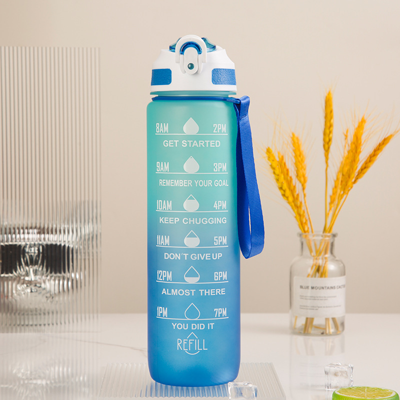 Plastikinis sportinis puodelis, gradiento spalvos, didelės talpos lauko SK virdulys studentams, išvaizdus nešiojamas šiaudelis, erdvus puodelis