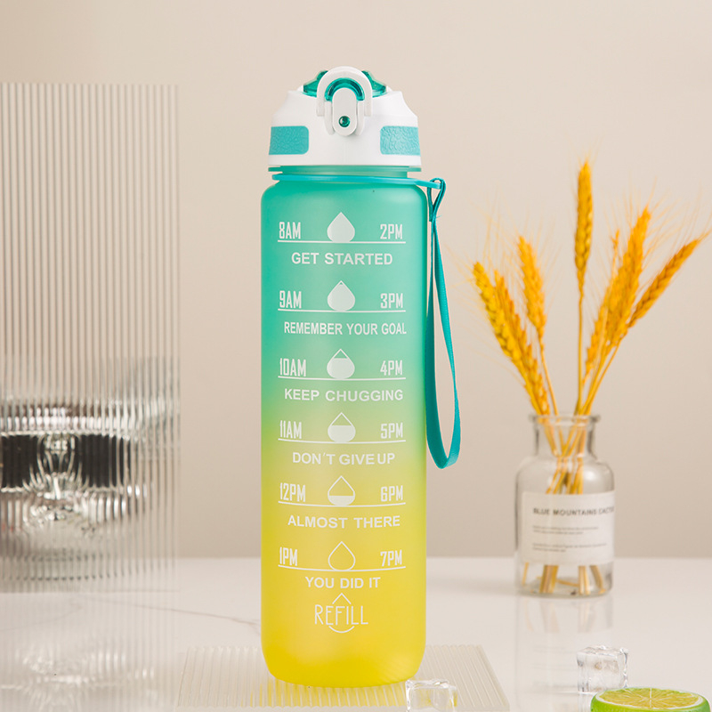 Plastikinis sportinis puodelis, gradiento spalvos, didelės talpos lauko SK virdulys studentams, išvaizdus nešiojamas šiaudelis, erdvus puodelis