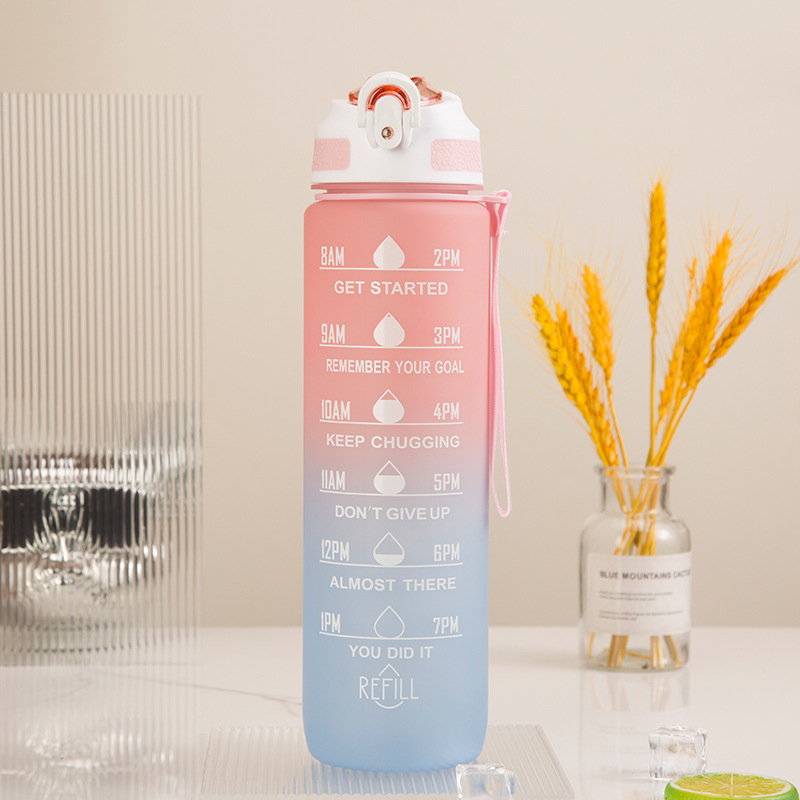 Plastikinis sportinis puodelis, gradiento spalvos, didelės talpos lauko SK virdulys studentams, išvaizdus nešiojamas šiaudelis, erdvus puodelis