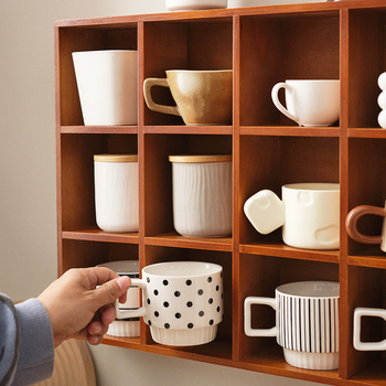 Шкаф за съхранение на 12 чаши Miyagi, дървен кариран настолен шкаф за хранителни стоки, кутия за съхранение в японски стил, обикновен стенен шкаф за съхранение