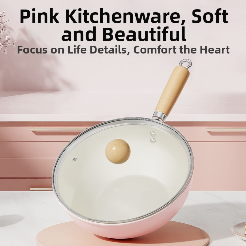 Нов керамичен тиган Sakura Powder, незалепващ тиган за едно лице, бебешка храна, допълнителен тиган, универсален котлон, малък уок на едро