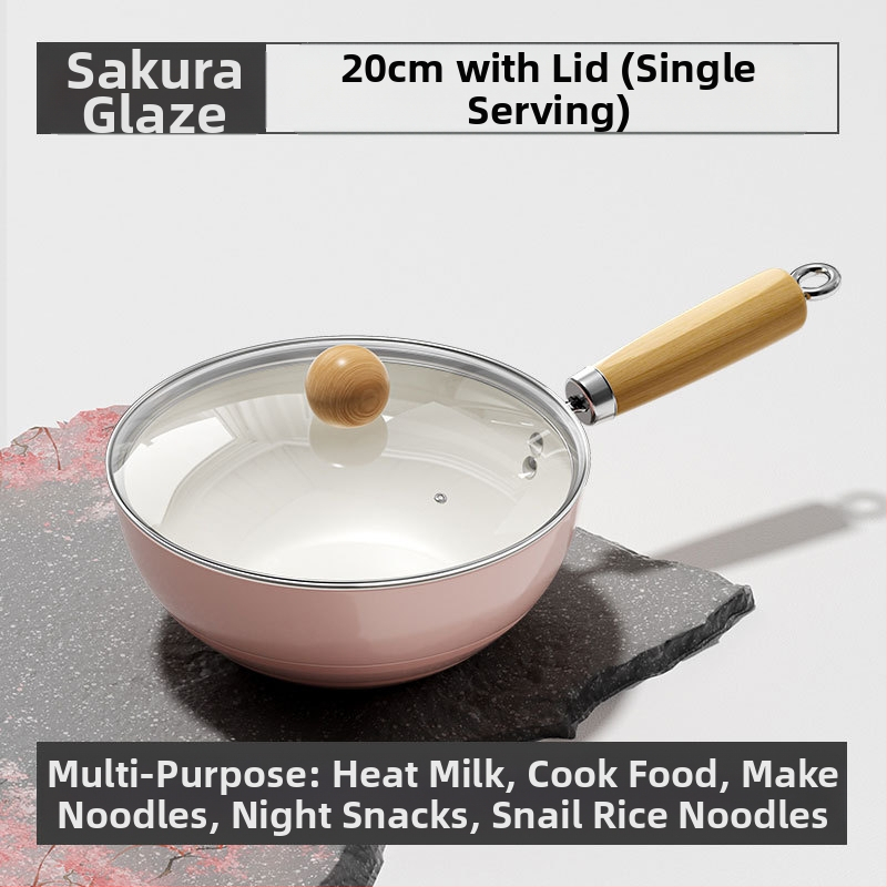 Nauja „Sakura“ miltelių keraminė keptuvė, vieno asmens neprideganti keptuvė, kūdikių maisto papildoma keptuvė, universali viryklė, maža „Wok“ didmeninė prekyba