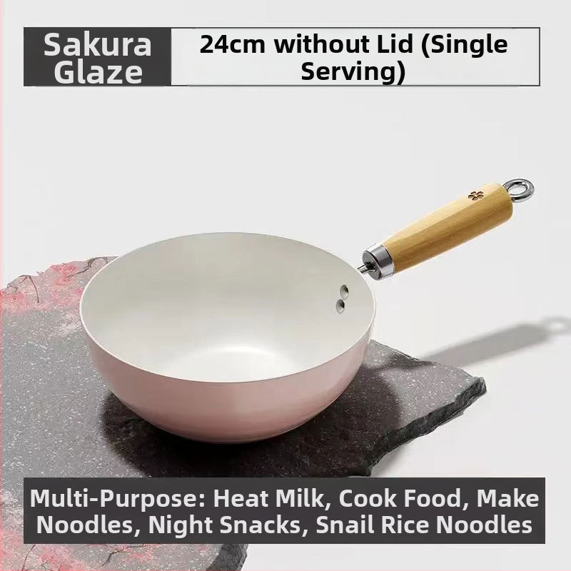 Nauja „Sakura“ miltelių keraminė keptuvė, vieno asmens neprideganti keptuvė, kūdikių maisto papildoma keptuvė, universali viryklė, maža „Wok“ didmeninė prekyba