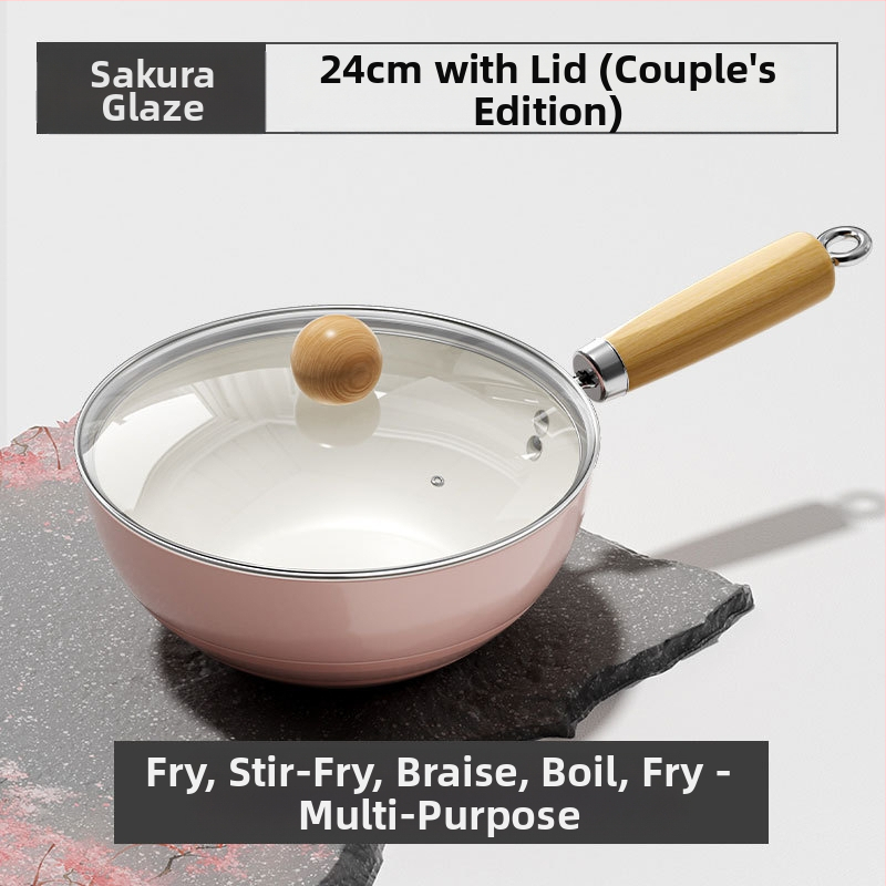 Nauja „Sakura“ miltelių keraminė keptuvė, vieno asmens neprideganti keptuvė, kūdikių maisto papildoma keptuvė, universali viryklė, maža „Wok“ didmeninė prekyba