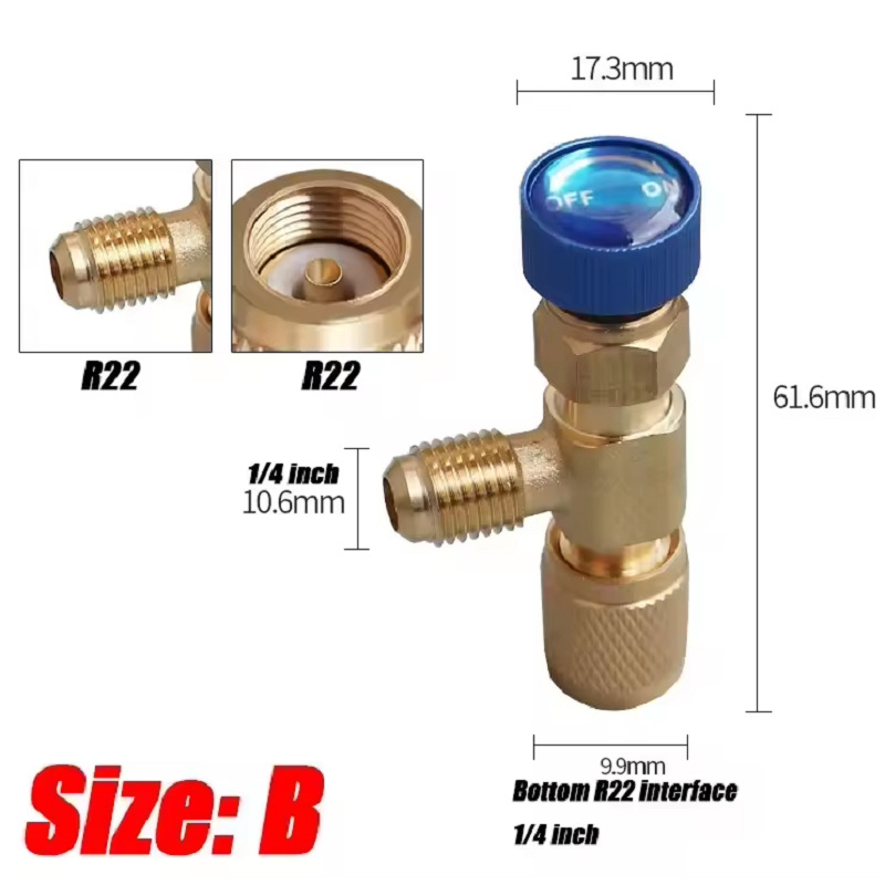Ръчен предпазен клапан за хладилен агент с антифриз R410A/R22 с двойна употреба, херметичен конектор за пълнене с флуорен хладилен агент за добавяне на флуор