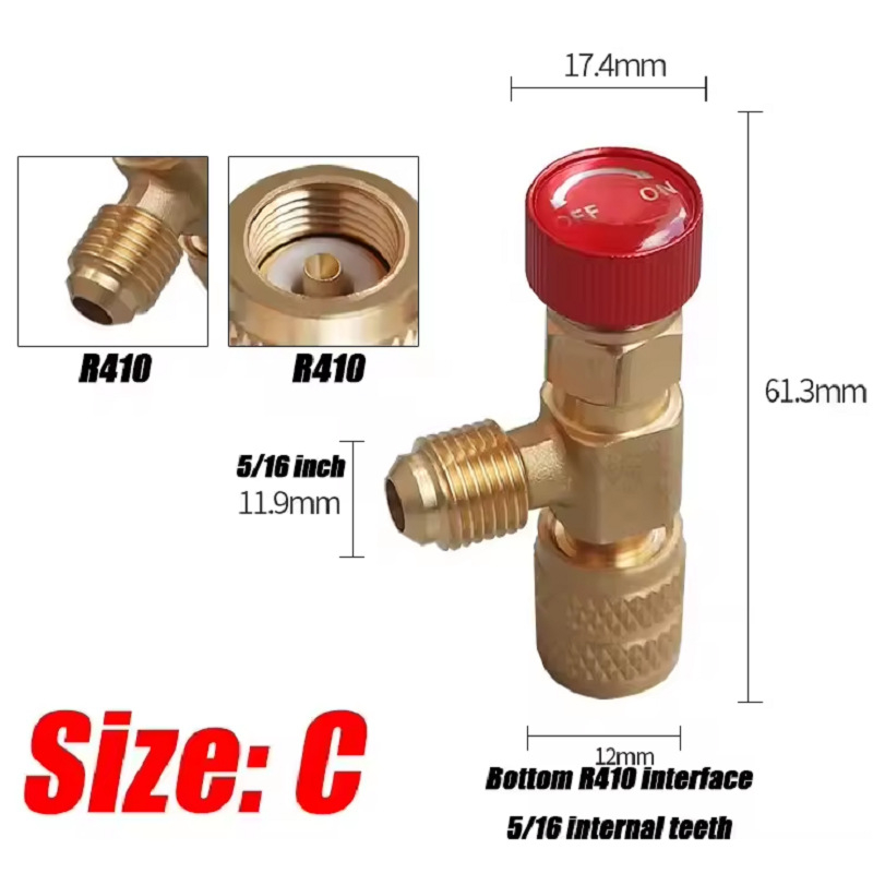 Ръчен предпазен клапан за хладилен агент с антифриз R410A/R22 с двойна употреба, херметичен конектор за пълнене с флуорен хладилен агент за добавяне на флуор