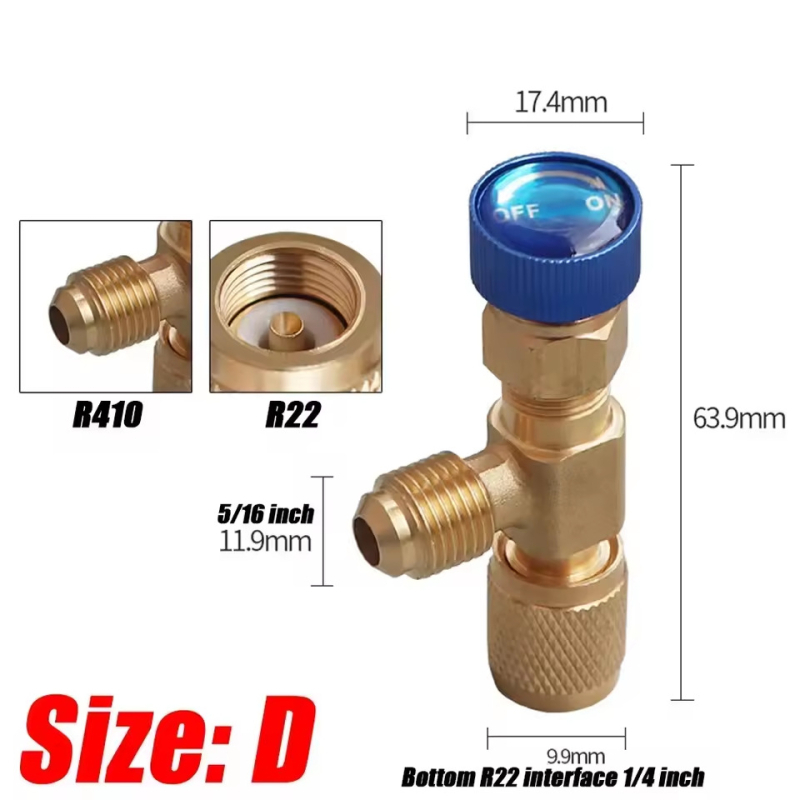 Ръчен предпазен клапан за хладилен агент с антифриз R410A/R22 с двойна употреба, херметичен конектор за пълнене с флуорен хладилен агент за добавяне на флуор