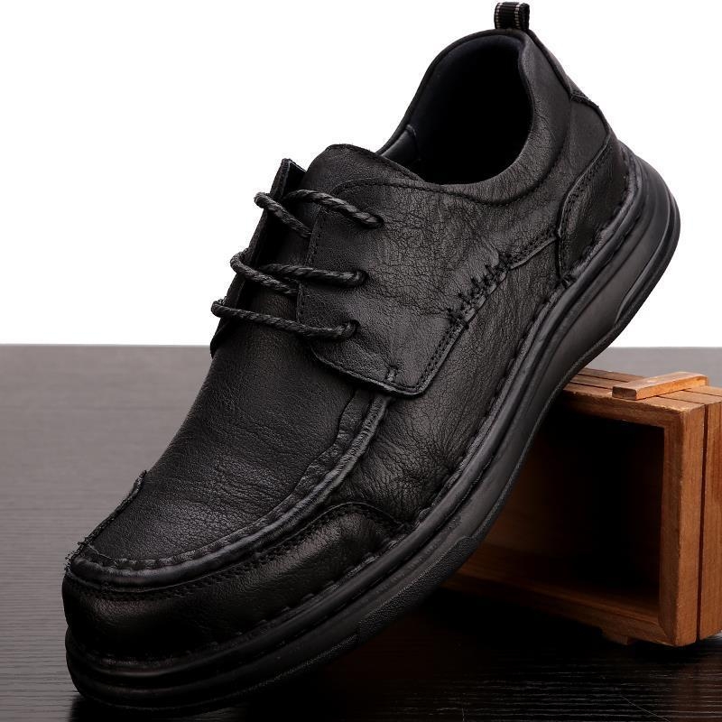 Őszi Valódi Bőr Retro Puha Talpú Férfi Cipők Brit Sokoldalú Hétköznapi Bőr Cipők Teljes Marhabőr Lélegző Csúszásgátló Fűzős Cipők
