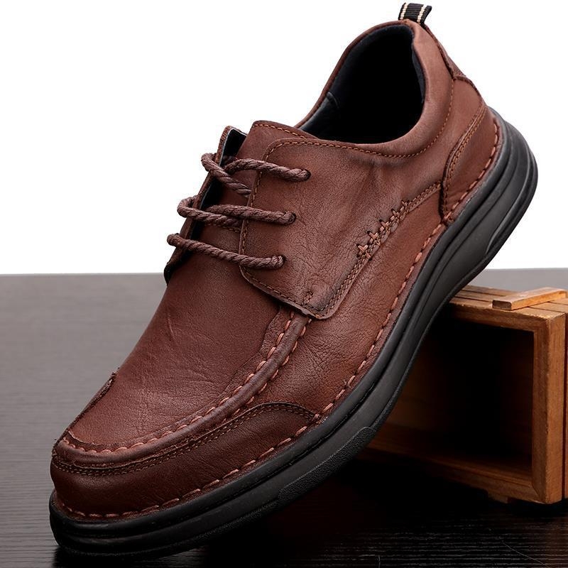 Őszi Valódi Bőr Retro Puha Talpú Férfi Cipők Brit Sokoldalú Hétköznapi Bőr Cipők Teljes Marhabőr Lélegző Csúszásgátló Fűzős Cipők