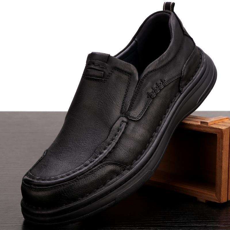 Őszi Valódi Bőr Retro Puha Talpú Férfi Cipők Brit Sokoldalú Hétköznapi Bőr Cipők Teljes Marhabőr Lélegző Csúszásgátló Fűzős Cipők