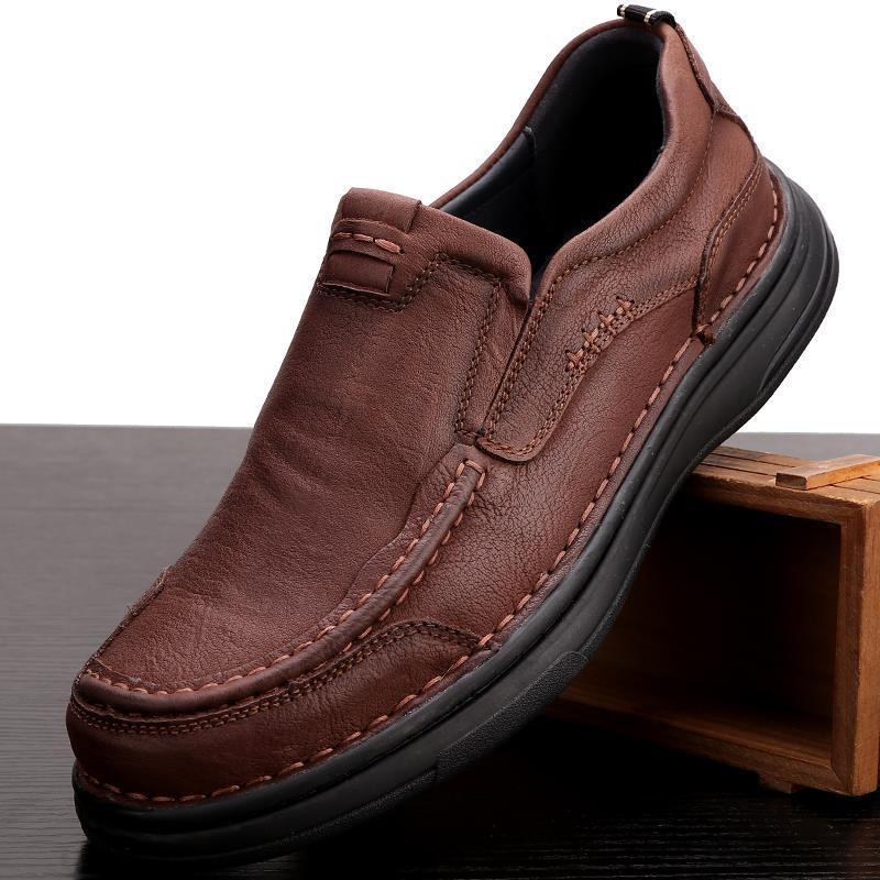 Őszi Valódi Bőr Retro Puha Talpú Férfi Cipők Brit Sokoldalú Hétköznapi Bőr Cipők Teljes Marhabőr Lélegző Csúszásgátló Fűzős Cipők