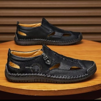 Μεγάλο μέγεθος 48, αναπνεύσιμα, καθημερινά δερμάτινα παπούτσια, ανδρικά σανδάλια με κοψίματα, παπούτσια για υπαίθριες δραστηριότητες, παπούτσια για παραλία, τσόκαρα, ανδρικά παπούτσια