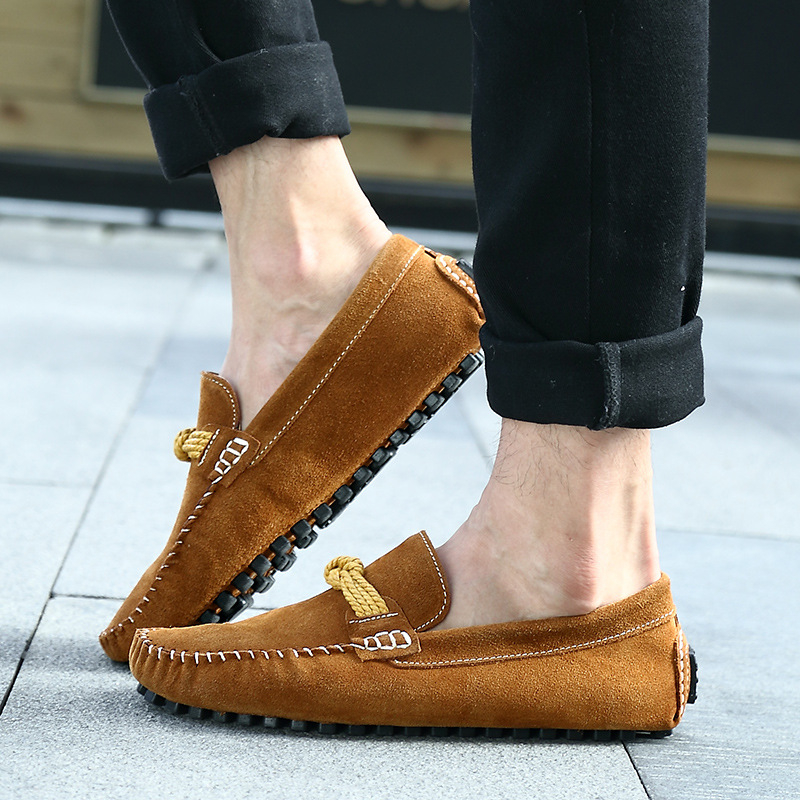 Határokon átnyúló Amazon robbanások tavaszi és nyári új, kézzel készített bőr varrású férfi alkalmi vezetési bebújós borsócipő