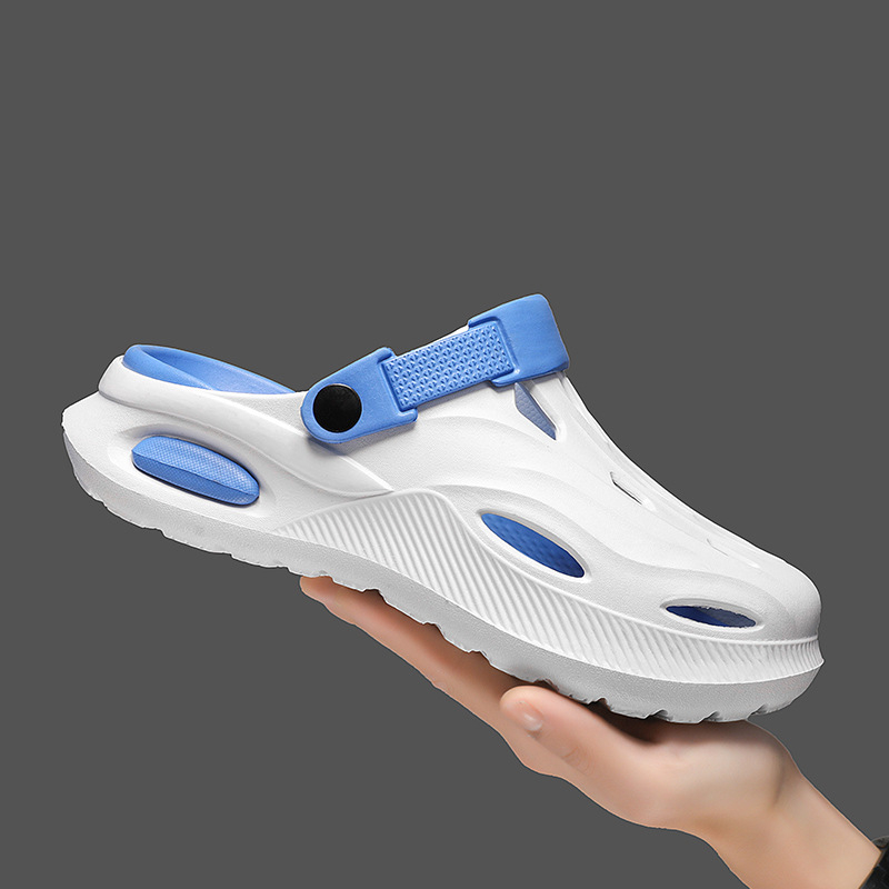 2025 Nyári Új Stílusú Lyukú Cipők Férfi Külső Ruházat Alkalmi Vastag Talpú Szar Feeling Baotou Szandálok és Papucsok Lélegző Kétszínű Papucsok