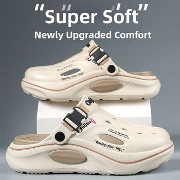 Νέα ανδρικά σανδάλια και παντόφλες, καλοκαιρινά αντιολισθητικά παπούτσια με τρύπες, υπερυψωμένα παπούτσια με χοντρή σόλα για εραστές, μοντέρνα σανδάλια παραλίας