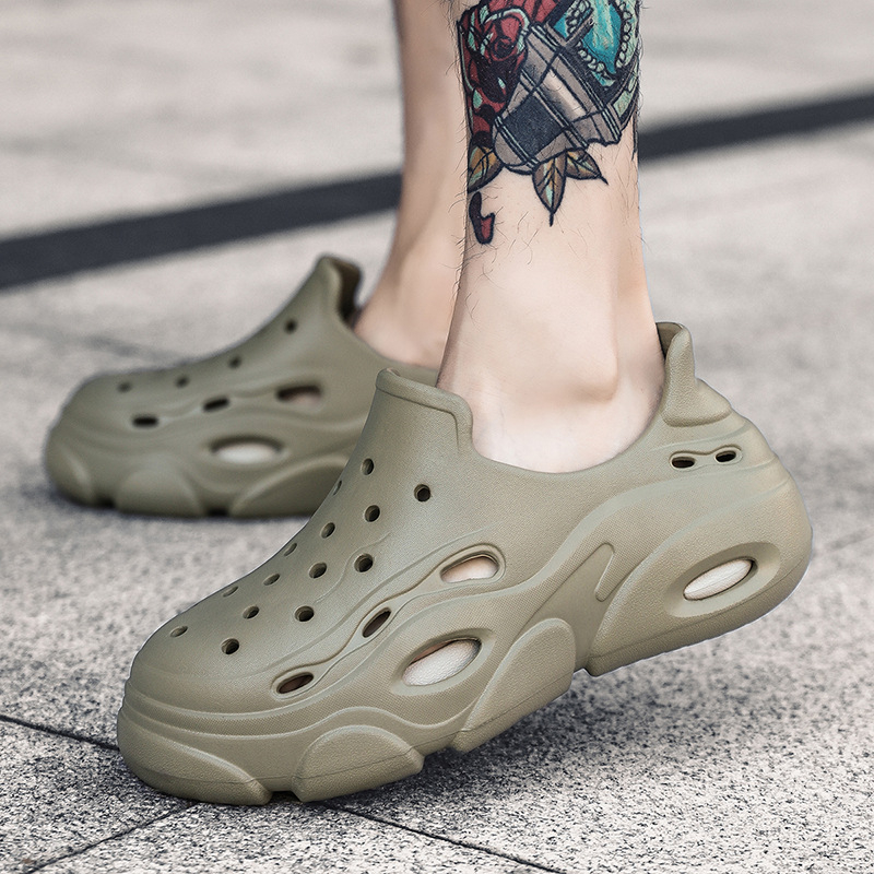 Nyári új férfi Baotou lélegző, alacsony szárú, lyukas cipő, lezser, egyszerű, vastag talpú, lábbeli, strandcipő, egy generációnyi haj