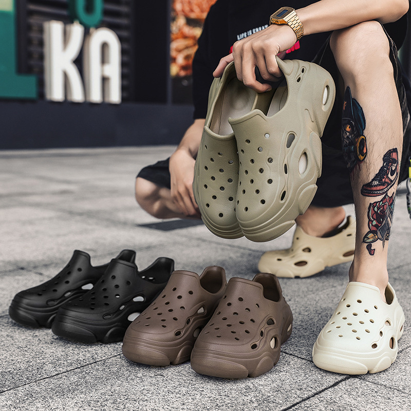 Nyári új férfi Baotou lélegző, alacsony szárú, lyukas cipő, lezser, egyszerű, vastag talpú, lábbeli, strandcipő, egy generációnyi haj