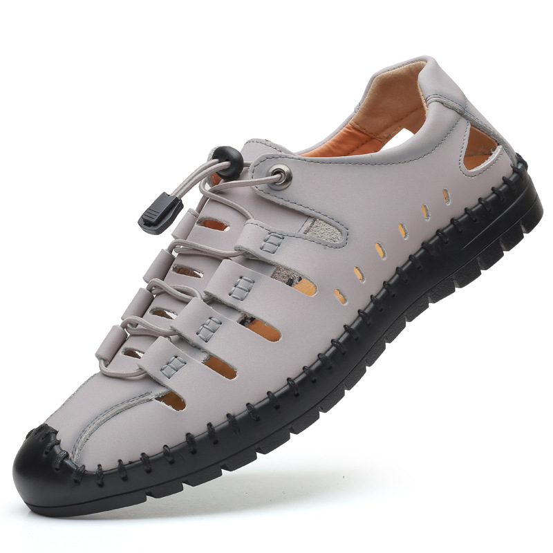 Nyári új férfi szandálok valódi bőr alkalmi cipők férfi üreges lélegző klumpa bőr cipők kereskedelem férfi cipők